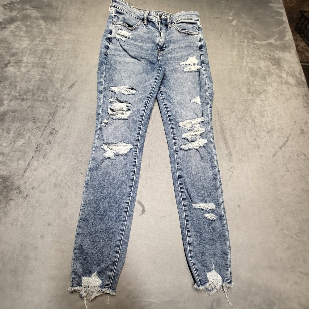 American Eagle Jeans Womens 6 Blue Hi-Rise Jegging Crop Distressed Stretch